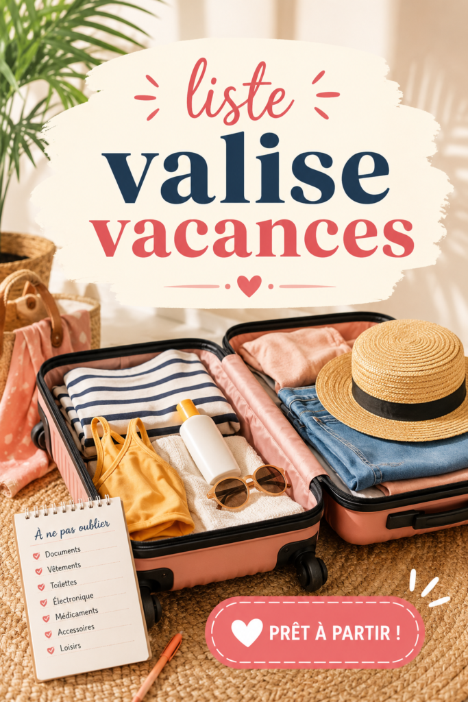 Femme préparant sa valise pour les vacances avec une liste à la main.