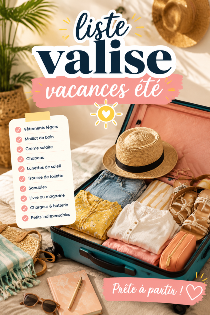 Femme préparant sa valise pour des vacances d'été ensoleillées.