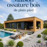 Maison ossature bois de plain-pied avec un jardin verdoyant