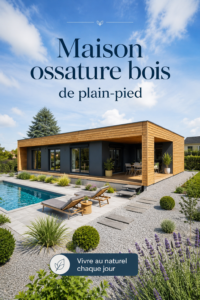 Maison ossature bois de plain-pied avec un jardin verdoyant