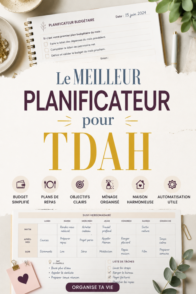 Un agenda coloré et organisé sur un bureau, symbolisant l'organisation pour les personnes avec l'ADHD.