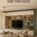 Meuble TV sur mesure en bois sur fond d'un salon moderne et chaleureux.