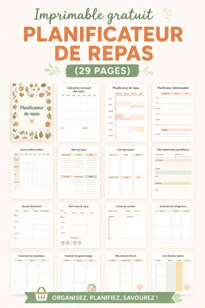 Modèle de planificateur de repas gratuit à imprimer pour une cuisine organisée