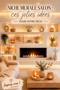 Niche murale décorative avec plantes et livres dans un salon
