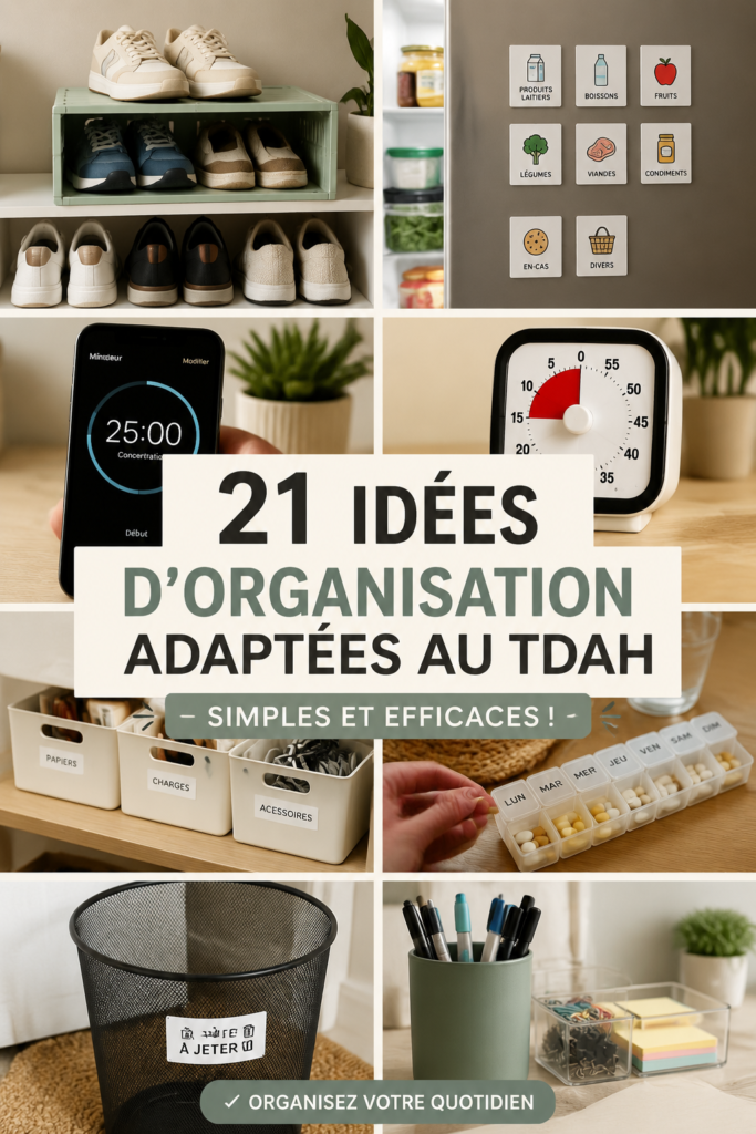Illustration d'un espace de bureau bien organisé pour les personnes avec ADHD.