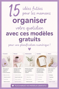 Modèles gratuits de planification digitale pour mamans, avec un écran d'ordinateur et des éléments colorés.