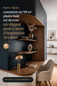 Transformation d'un espace intérieur d'inspiration Art déco, avant et après.