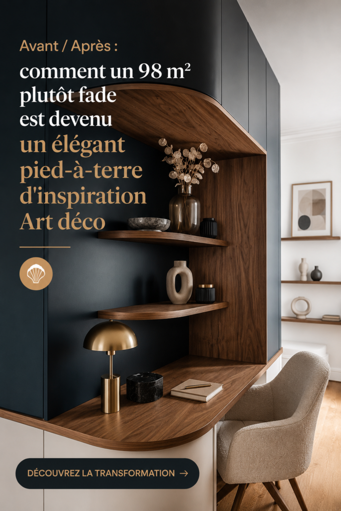 Transformation d'un espace intérieur d'inspiration Art déco, avant et après.