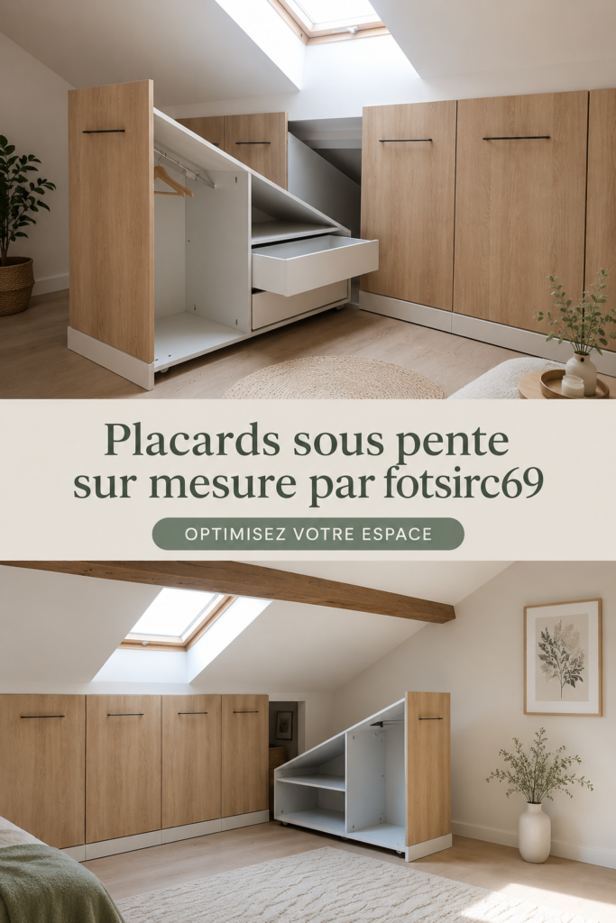 Un placard sous pente sur mesure, bien aménagé avec des étagères et tiroirs
