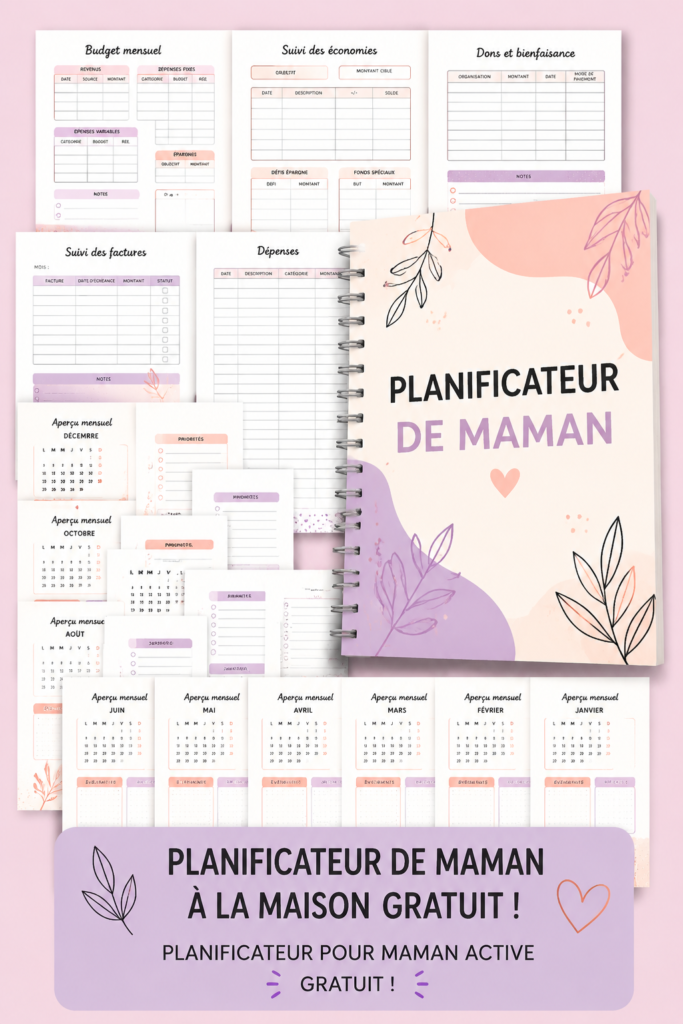 Une maman consulte son planner organisé avec enthousiasme