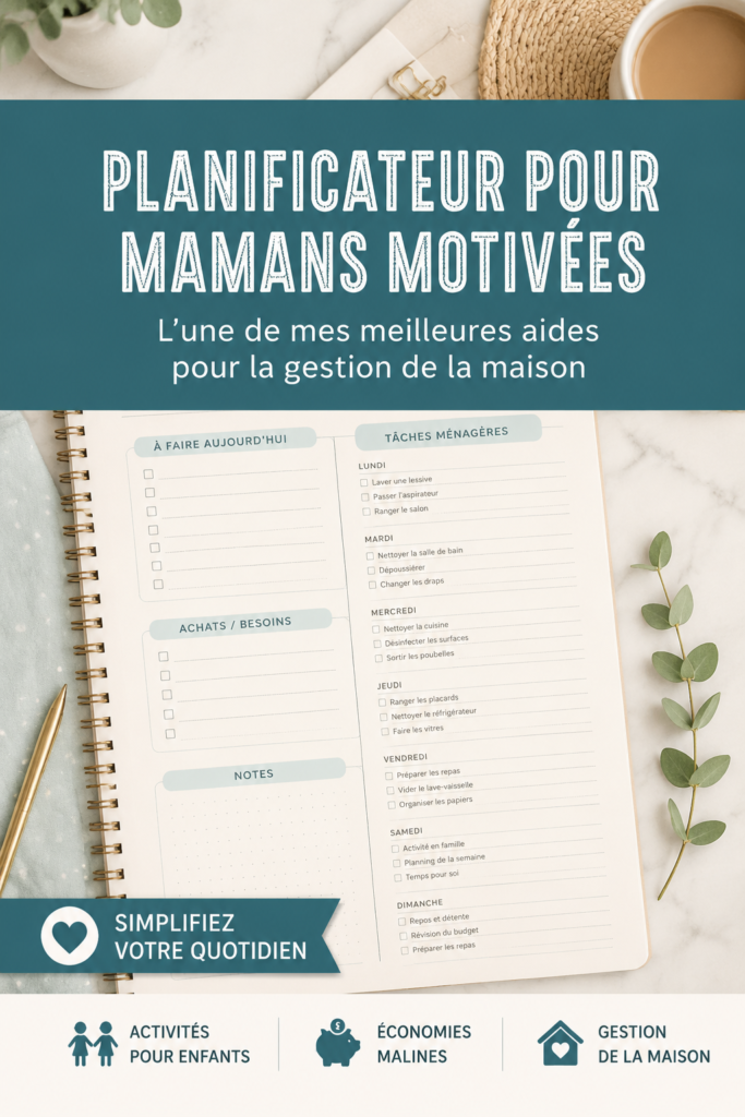 Une maman utilise un planner pour organiser son quotidien familial.