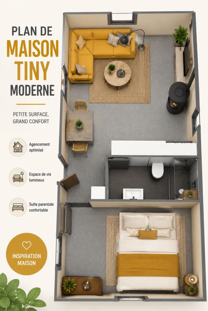 Plan moderne et compact d'une maison imaginée pour l'optimisation de l'espace