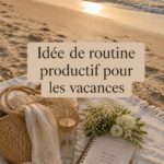 Femme concentrée en train de planifier une routine productive pour les vacances.
