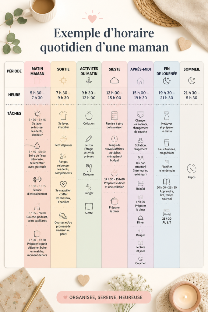 Maman organisant sa journée avec un calendrier sur la table