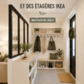 Entrée moderne avec une verrière et des étagères IKEA