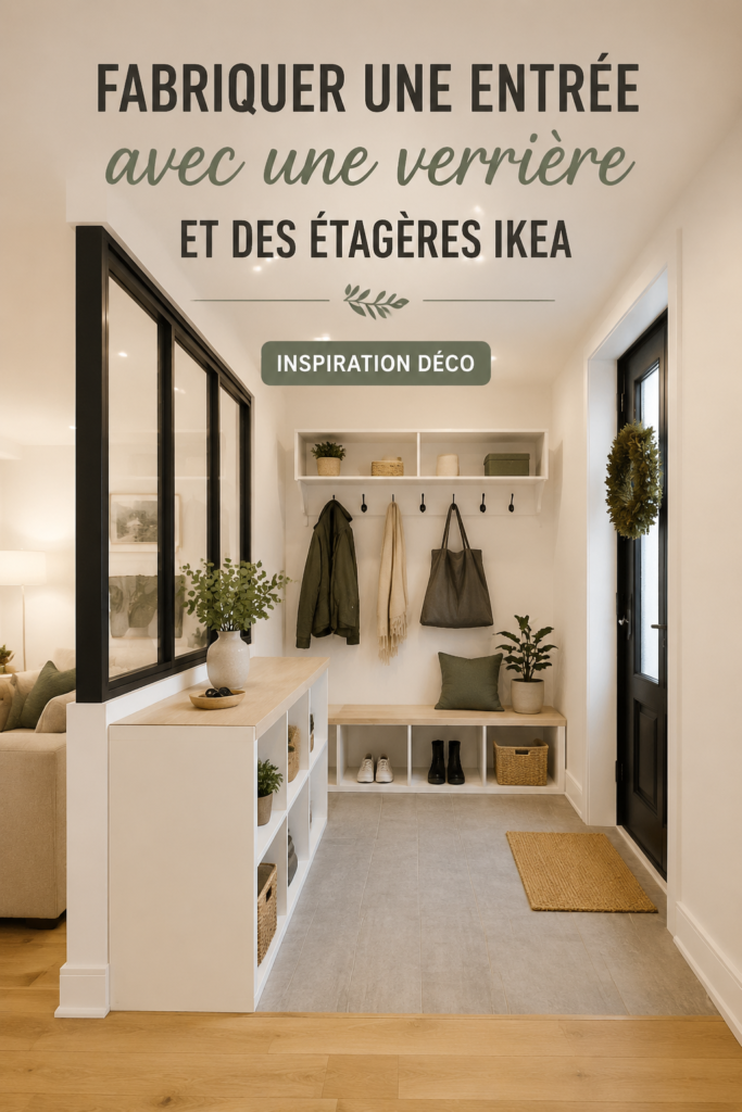 Entrée moderne avec une verrière et des étagères IKEA