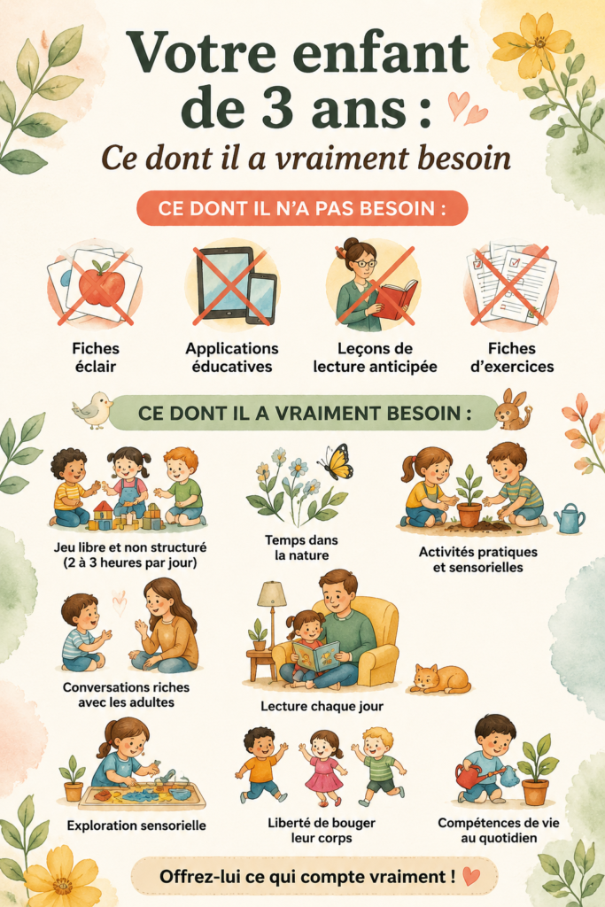 Un enfant de 3 ans heureux jouant avec des blocs colorés, illustrant son épanouissement et ses besoins d'apprentissage.