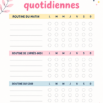 Illustration d'une check-list imprimable pour des routines personnelles organisées.
