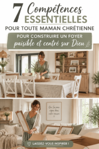 Une mère chrétienne souriante entourée de ses enfants dans un environnement familial serein.