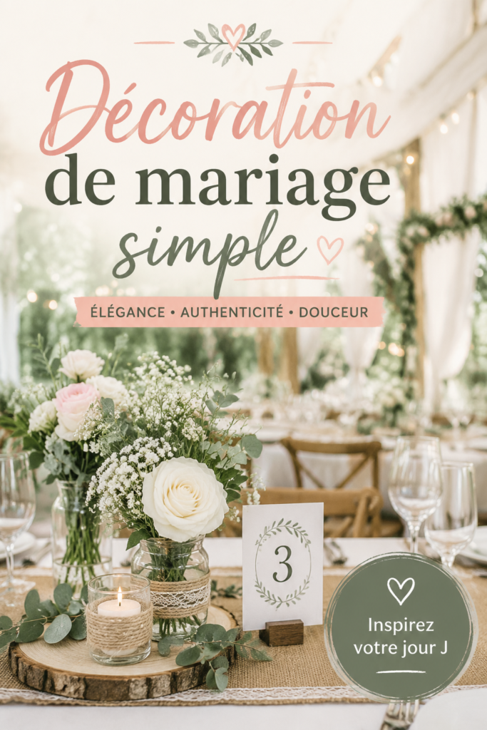 Une table de mariage décorée simplement avec des fleurs et des bougies