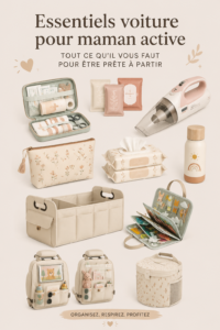 Une voiture familiale bien organisée avec des essentiels pour les mamans actives.
