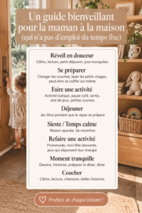 Une maman souriante avec ses enfants, illustrant la vie de famille à domicile.