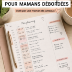 Image d'une maman organisant son emploi du temps avec un agenda, représentant le concept de time blocking