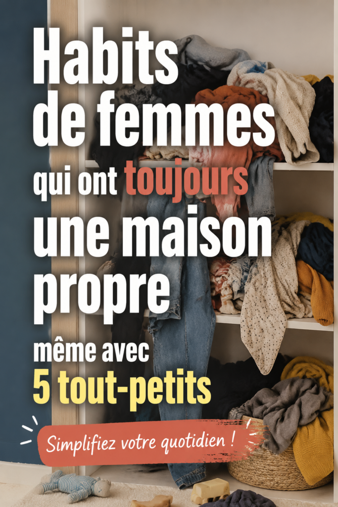 Une maman souriante en train de ranger sa maison avec des enfants en arrière-plan