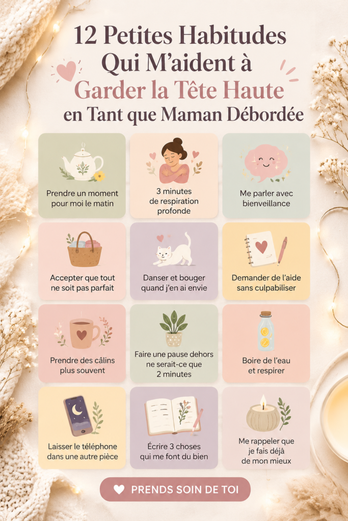 Maman lisant un livre, entourée de tranquillité, représentant des habitudes zen.