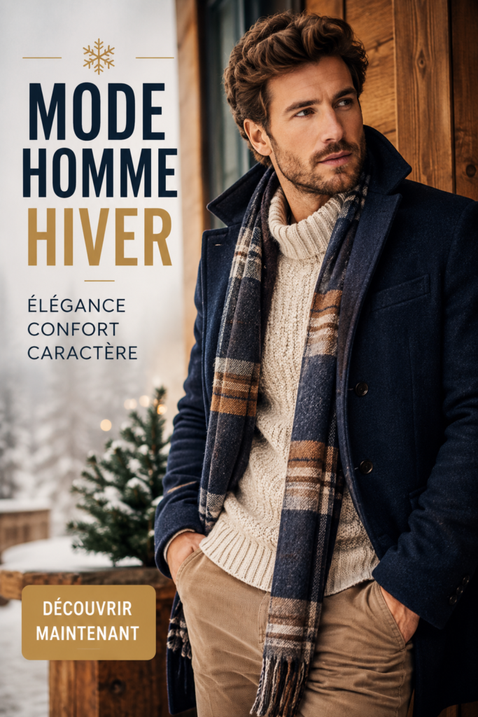 Homme portant une veste stylée et un pull chaud pour l'hiver