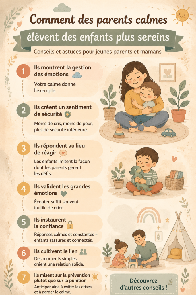 Parents sereins avec leurs enfants dans un environnement calme