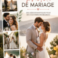 Couple heureux posant en extérieur pour leur photo de mariage
