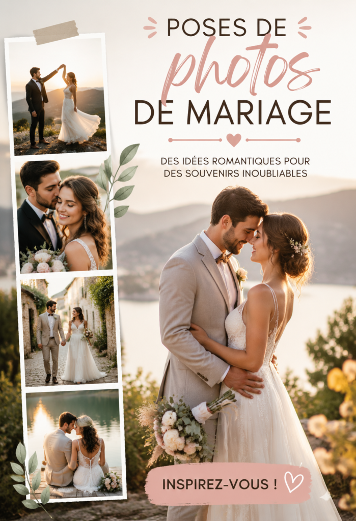 Couple heureux posant en extérieur pour leur photo de mariage
