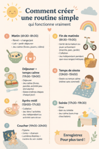 Un parent et un enfant appliquant une routine simple et joyeuse à la maison.