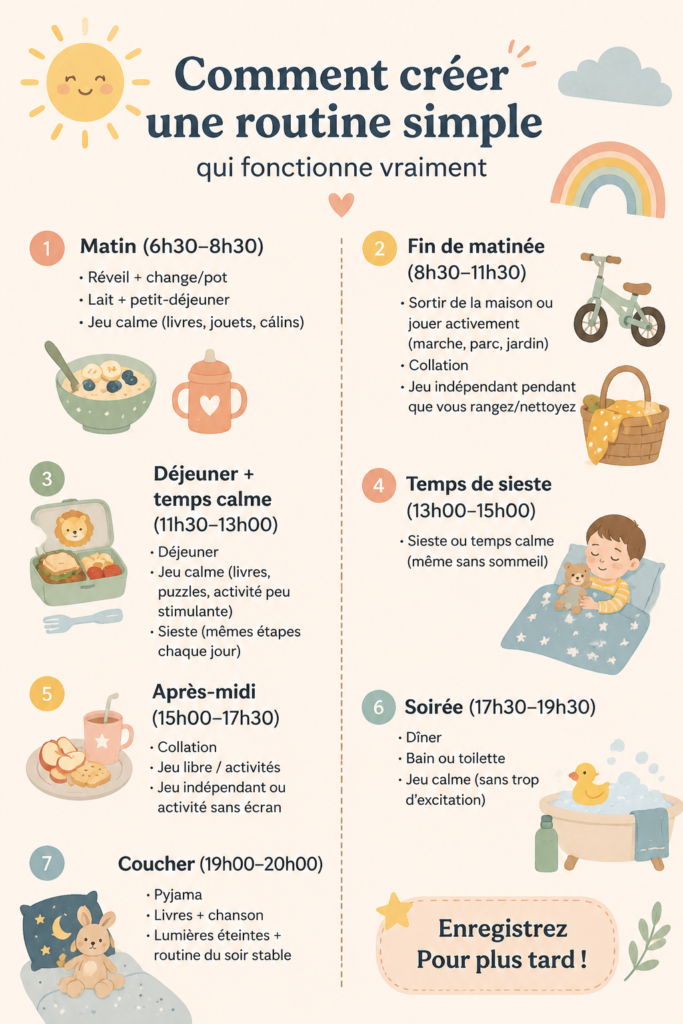 Un parent et un enfant appliquant une routine simple et joyeuse à la maison.