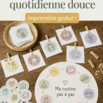 Femme méditant paisiblement dans un cadre serein, illustrant l'idée de créer un rythme quotidien doux.