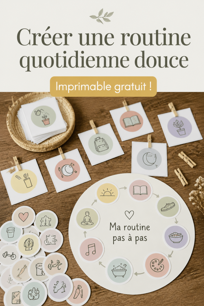 Femme méditant paisiblement dans un cadre serein, illustrant l'idée de créer un rythme quotidien doux.