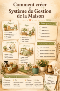 Femme organisée créant un système de gestion à domicile.