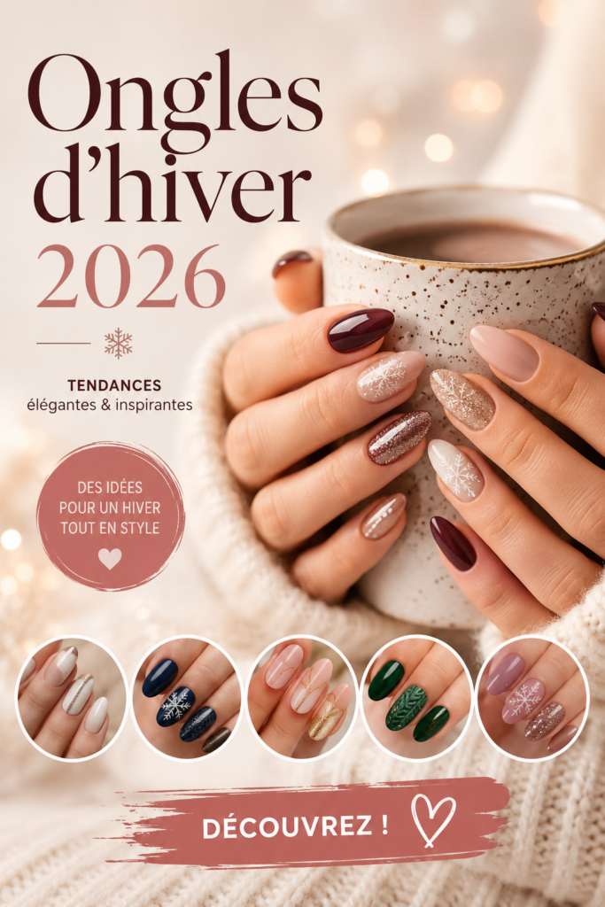 Image d'un set d'ongles manucurés selon les tendances d'hiver 2026.