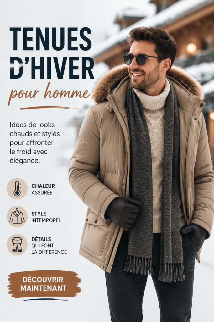 Homme en tenue d'hiver élégante avec manteau et écharpe