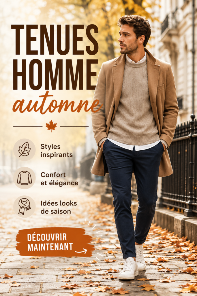 Homme portant une tenue d'automne élégante, avec un manteau et des accessoires stylés.