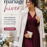 Femme avec une élégante robe d'hiver pour mariage, porte un châle et des accessoires assortis.
