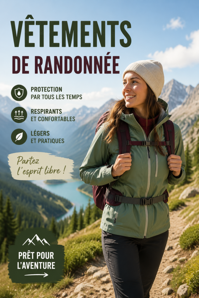 Une femme vêtue de vêtements de randonnée dans un paysage montagneux, prête pour l'aventure.