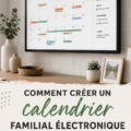 Une famille utilisant un calendrier électronique sur une tablette, en pleine organisation d'activités.