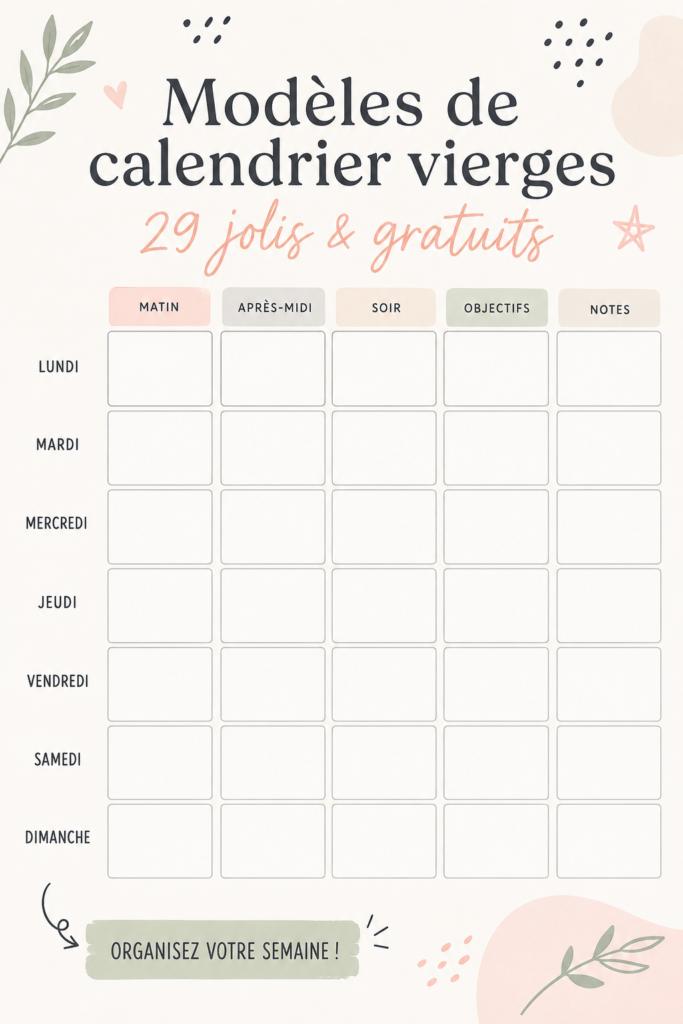 Modèle de calendrier imprimable pour organiser la vie de famille
