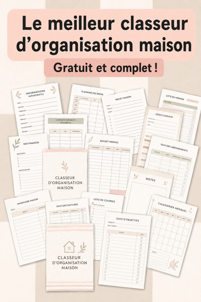 Un classeur d'organisation ouvert avec des imprimables colorés pour la planification familiale