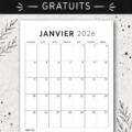 Un modèle de calendrier 2026 à imprimer avec des illustrations colorées.