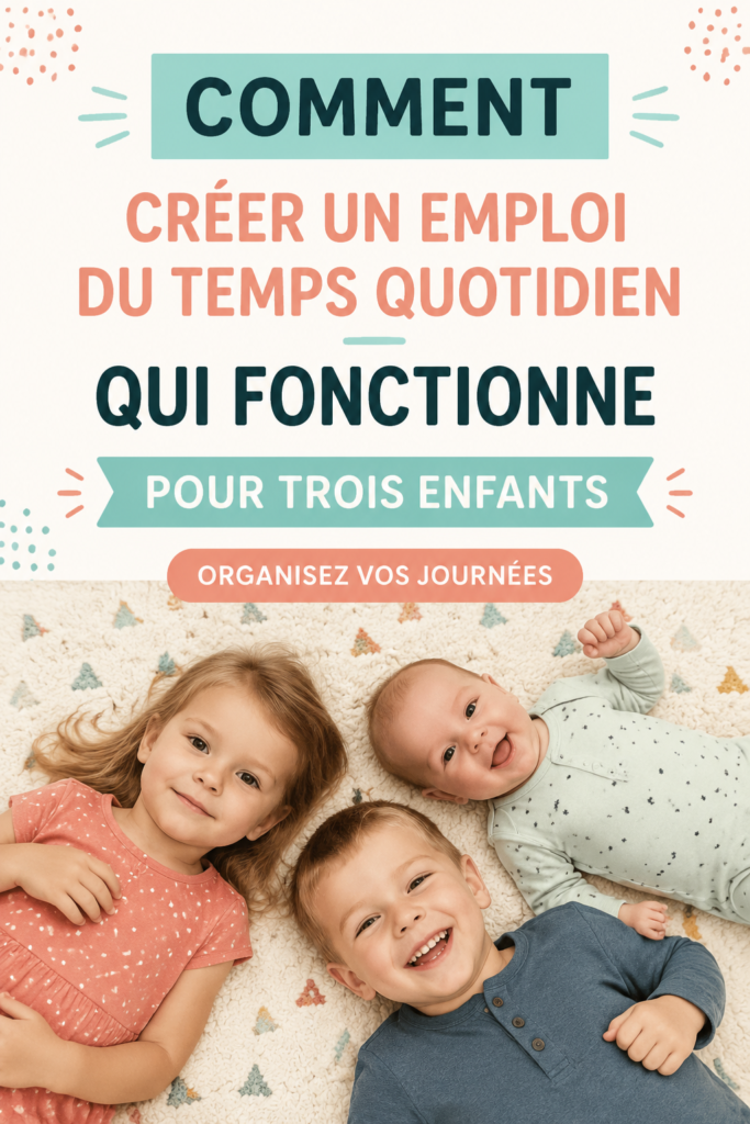 Une mère et ses trois enfants organisant ensemble leur emploi du temps quotidien.