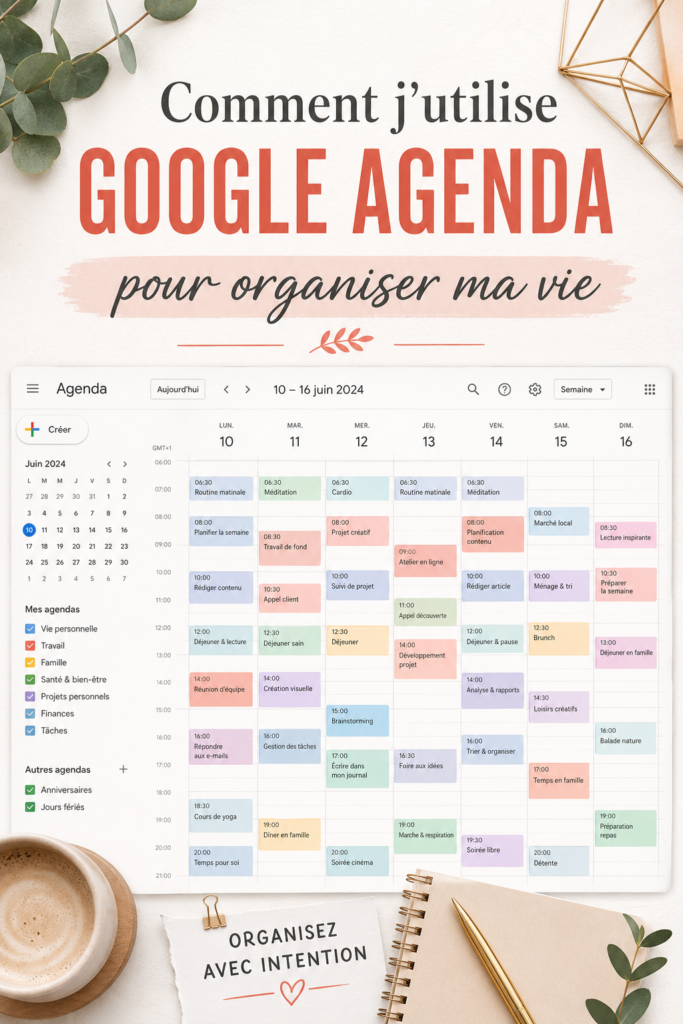 Illustration d'une famille utilisant Google Calendar sur un ordinateur et une tablette pour organiser leur emploi du temps.