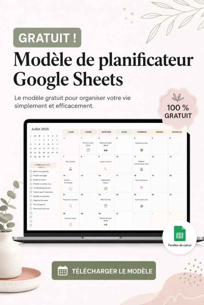 Planificateur Google Sheets ouvert montrant un emploi du temps familial organisé